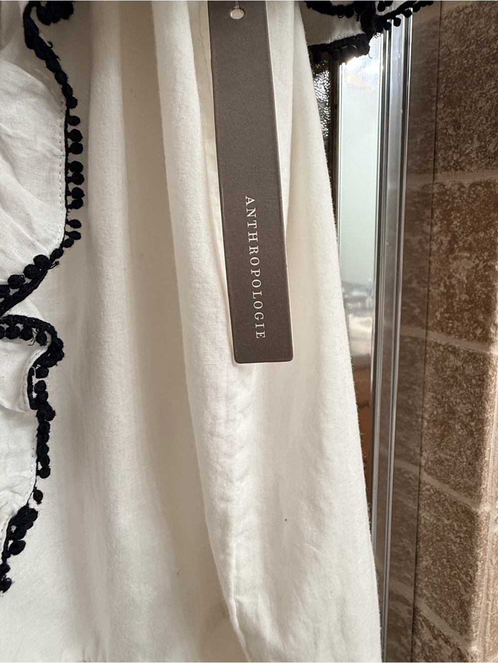 Anthropologie White Mini Dress with Black Trim - Picture 3 of 4